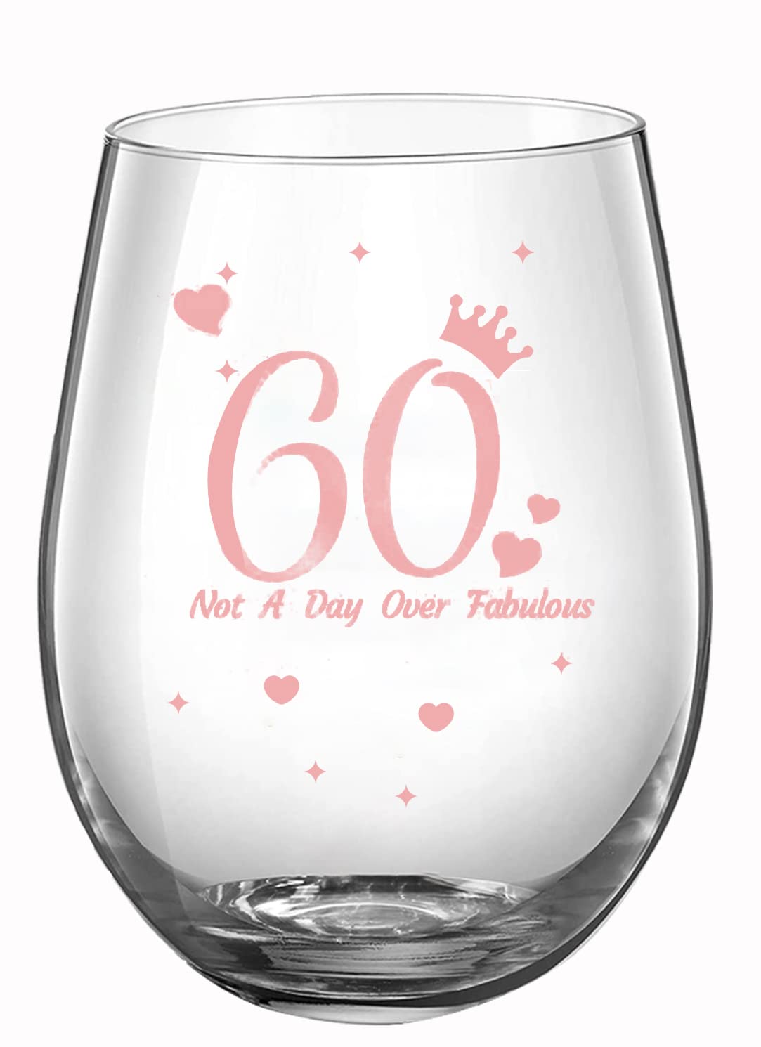 JUWNMANT 60th Birthday Gift with Funny Sayings,Not A Day Over Fabulous, Rose Gold Birthday Wine Glass Gift Anniversary Glasses Men and Women Party Wedding Anniversary Decorations,17 Oz stemless (60)