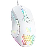 Wired PC Gaming Mouse: High Precision Sensor,RGB Backlit, Adjustable DPI, 7 Buttons Programmable,Ergonomic mice for Office &amp; Gaming on Windows/Mac/Linux/Chrome-White