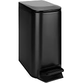 TIPGO Small Bathroom Trash Can with Lid Soft Close, 1.6 Gal, Matte Black | Step Pedal, 5.9'' Slim for Narrow Space, Stainless Steel, Anti-fingerprint, Removable Inner Bucket, Odor Seal