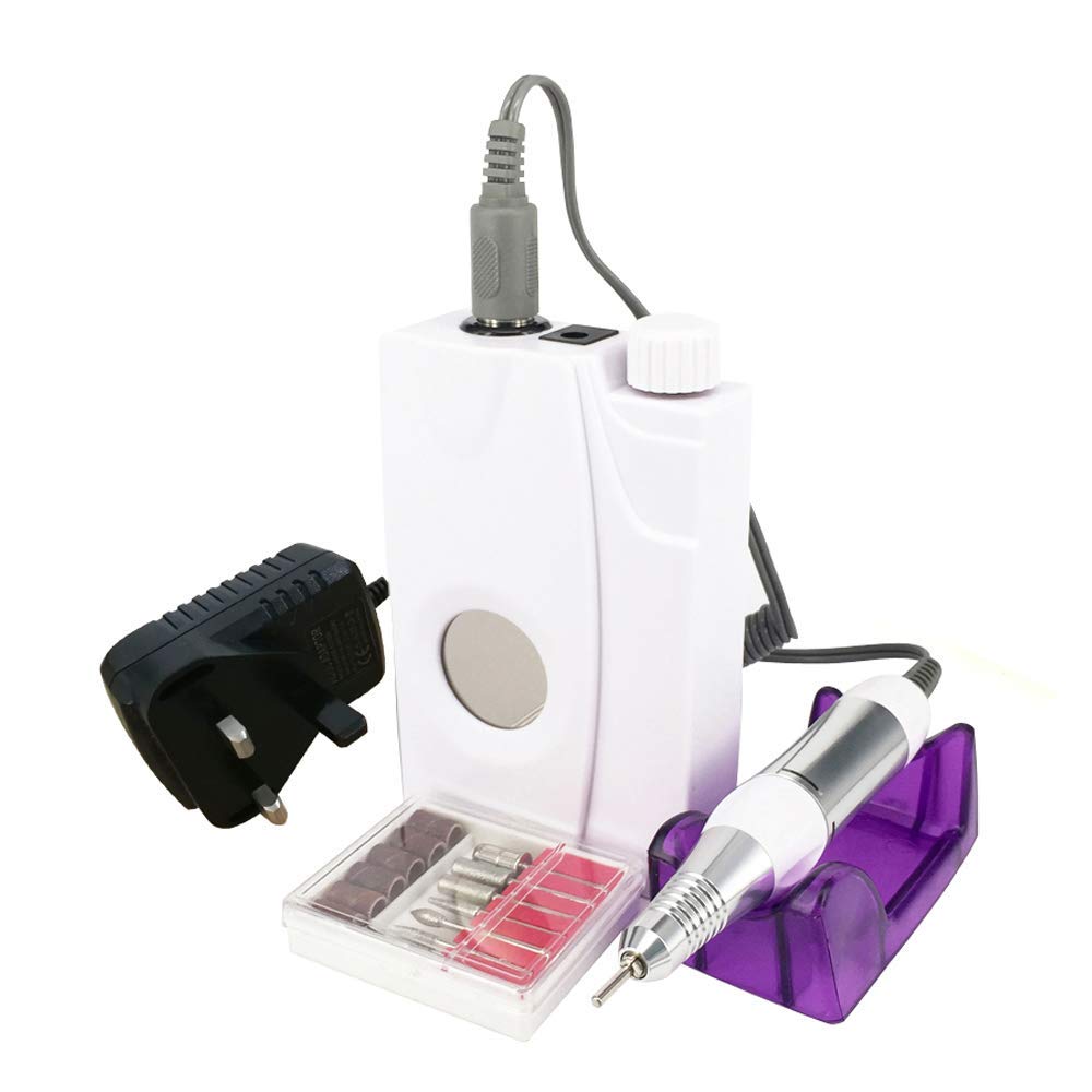 UZMEI 0-30000RPM Cordless Rechargeable Electric Nail File Drill Machine Electric Manicure Drill for Nail Care(White)