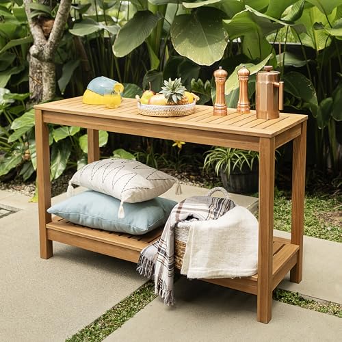 Cambridge Casual Logan Solid Teak Wood Outdoor Console Table – Narrow Garden Ta…