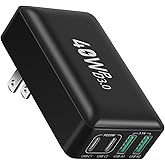 Flat USB C Charger Block, OKRAY 40W 4-Port Type C Fast Charging Brick Foldable Wall Plug, PD3.0&QC3.0 Multiport Slim Travel Power Adapter for iPhone 17 16e 16 15 14 13 12 Pro, iPad Air, Galaxy S25 A16