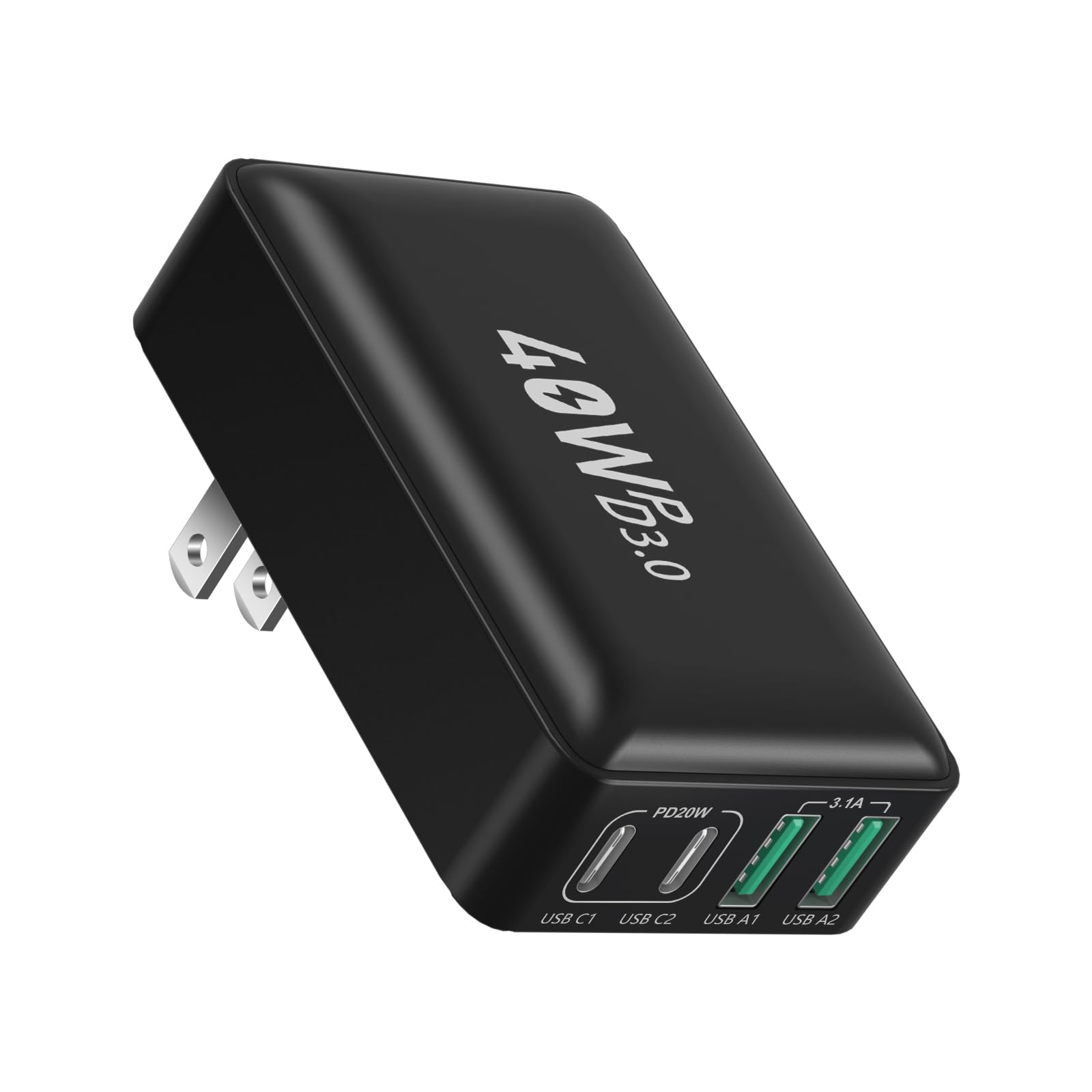 Flat USB C Charger Block, OKRAY 40W 4-Port Type C Fast Charging Brick Foldable Wall Plug, PD3.0&QC3.0 Multiport Slim Travel Power Adapter for iPhone 17 16e 16 15 14 13 12 Pro, iPad Air, Galaxy S25 A16