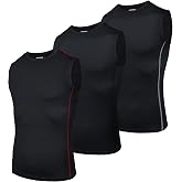 AMZSPORT 3 Pack Men's Compression Tank Top Sleeveless Workout Vest | Base Layer Workout Undershirt, Moisture Wicking Gym Vest