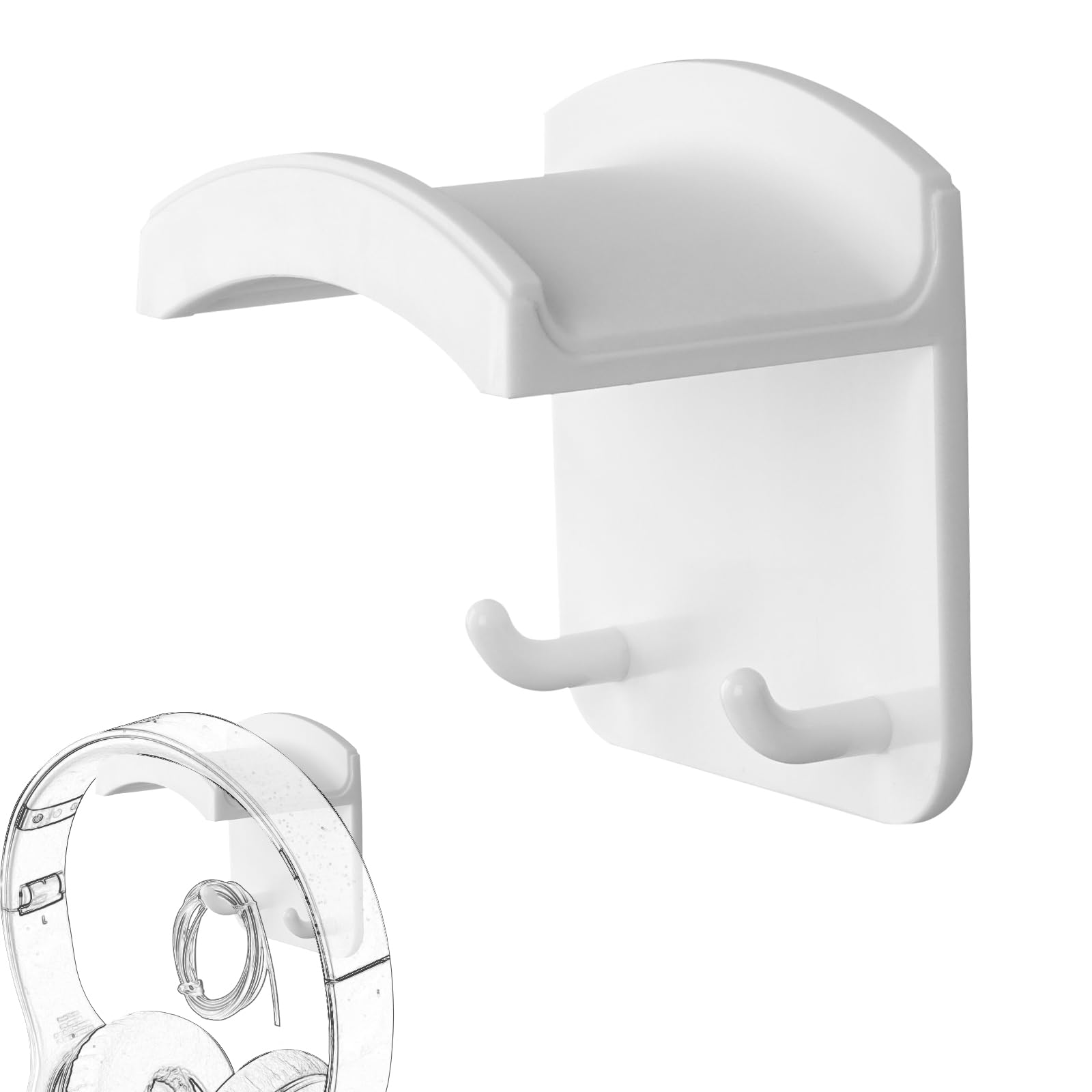 GEEKRIA Headphone Hook Holder, Wall Mount and Desk Mount 2-in-1, Universal Headset Hanger Compatible with Bose QC35 QC45, Sony, Beats, JBL, AKG, Sennheiser - Sticky Adhesive Installation