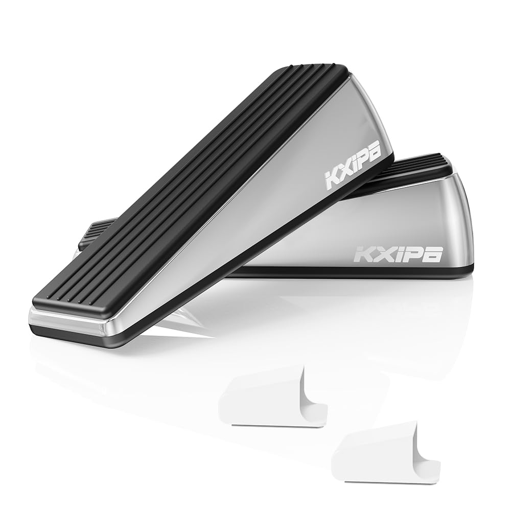 Photo 1 of 2 Pack Rubber Door Stopper Wedge - Heavy Duty Door Stoppers Stop Wedge Made of Premium Quality Brushed Stainless Steel, Wall Protector for Home & School with Self Adhesive Holder Matt Chrome