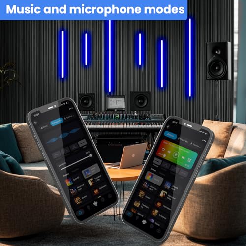 SHUNLEE 6 Pcs RGB Black Smart Acoustic Wall Panel Lights, WiFi Recessed Wall panel LED Lighting Strip Kit Compatible with Alexa / 2.4G Remote, Self-Adhesive for Shelf, Wood Slat (40*2+60*2+90*2 cm)