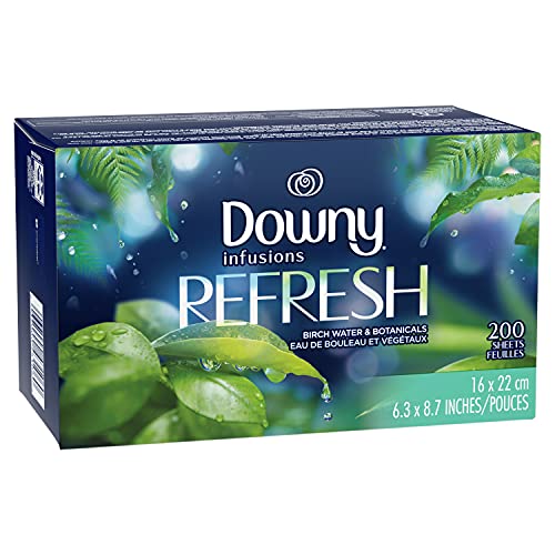 DOWNY INFUSIONS DRYER SHEETS LAUNDRY FABRIC SOFTENER, REFRESH, BIRCH WATER & BOTANICALS, 200 COUNT
