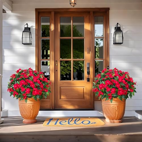 Laelfe Outdoor Artificial Flowers, 2 Packets UV Resistant Artificial Plastic Fake Flowers for Outdoors, Balcony, Garden, Window (Red)