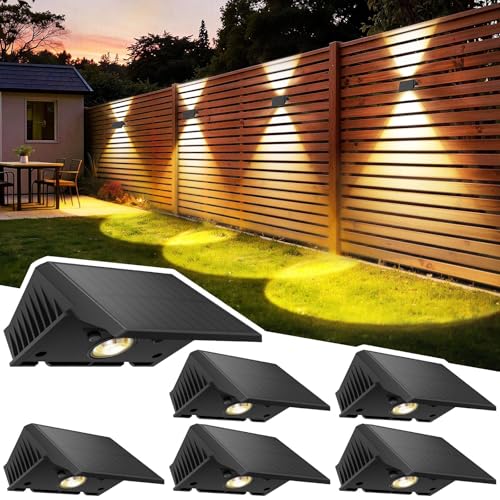 Delaiglow Set of 6 LED Outdoor Solar Light Up and Down Warm White Powerful Lighting 1000mAh IP67 Waterproof Lamp for Home, Garden, Patio
