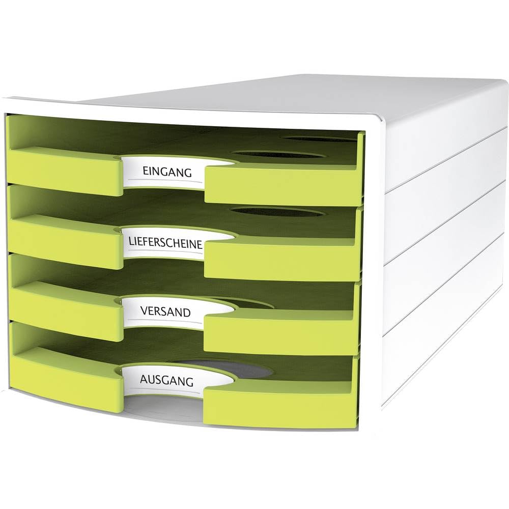 HAN 1013-50 Impuls Drawer Box DIN A4/C4 4 Open Drawers White/Trend Colour Lemon