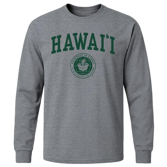 Barnesmith University of Hawaii UH Warriors Long Sleeve Adult Unisex T-Shirt, Heritage, Charcoal Grey, Large Image