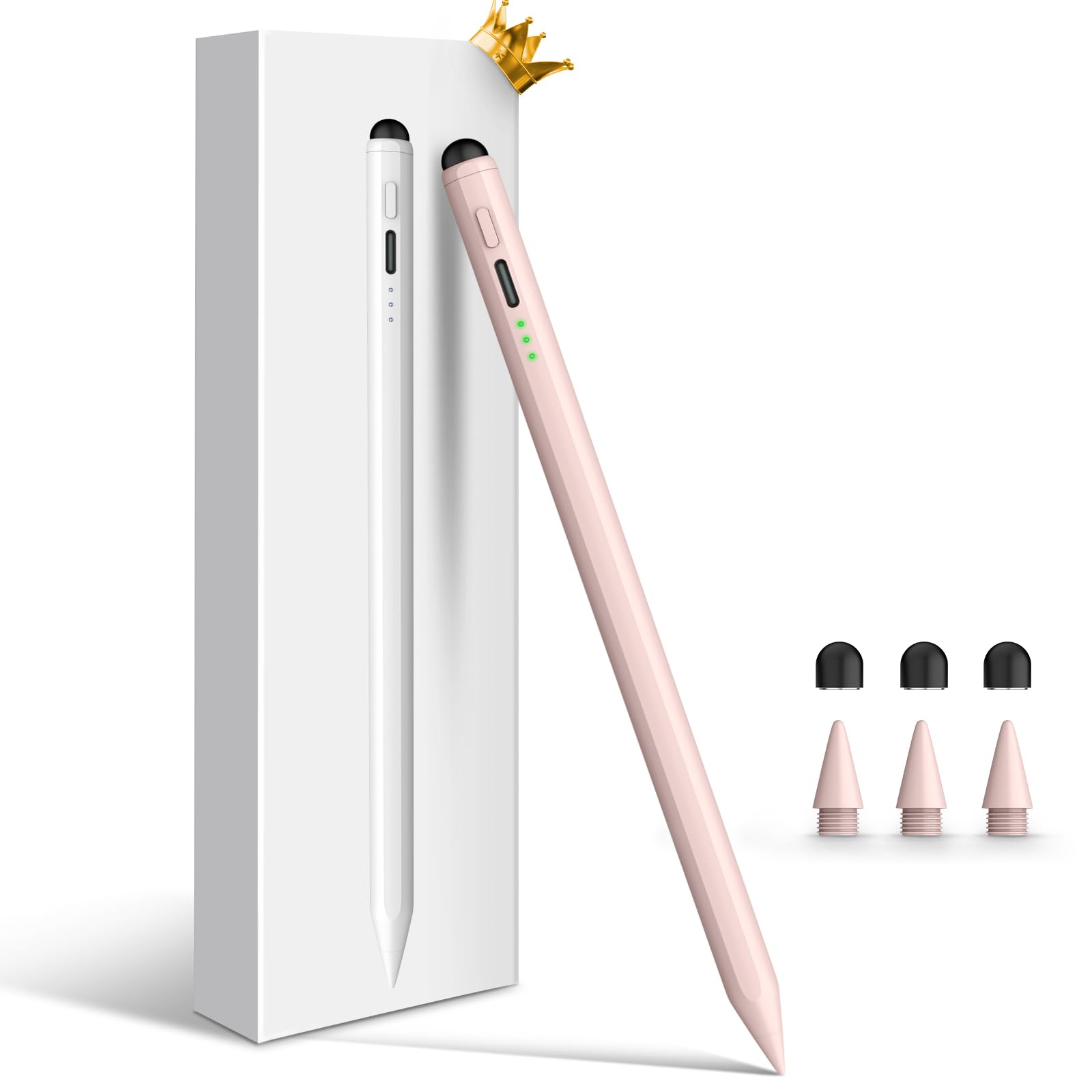 Stylus Pen for iPad, Dual-Tip 13 mins Fast Charge Pencil for Apple, Palm Rejection, Tilt Sensitivity, Compatible w/iPad 6/7/8/9/10, Pro 11/12.9in/M4, Air 3/4/5/M2, Mini 5/6 - Pink