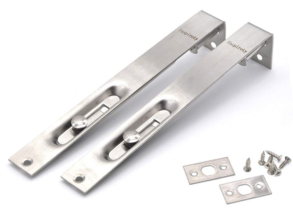 Faspiroty Door Flush Bolt Latch Lock,2 Pcs 304 Stainless Steel Security Secondary Doors Brushed Slide Latch with Strike and Screws 6 Inch