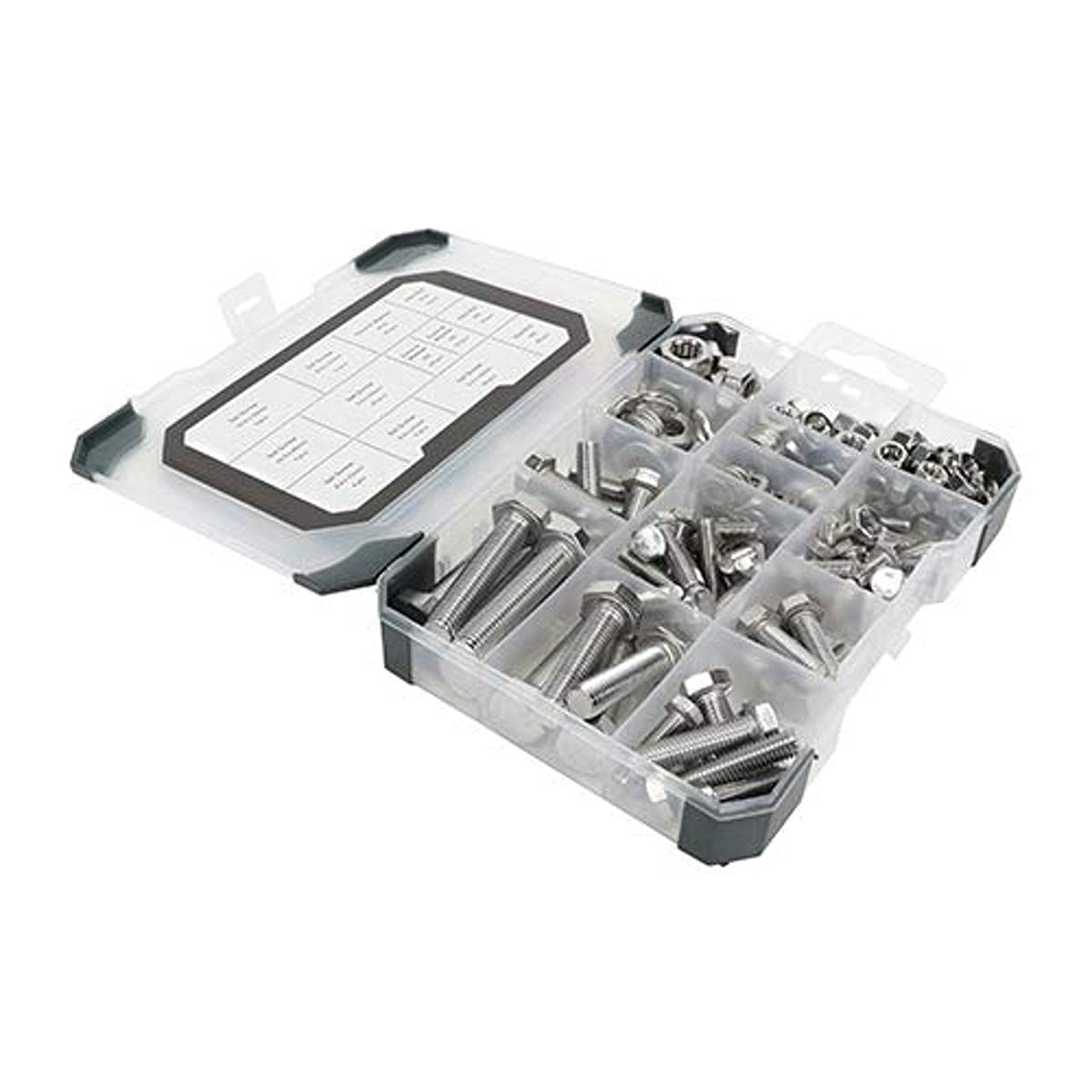 TIMCO Mixed Tray Set Screws Nuts Washers – A2 Stainless Steel Tray - 199pcs