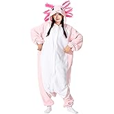 Supodon Axolotl Costume Adults Onesies Unisex Pajamas Cosplay Animal Plush Homewear Halloween Jumpsuit for Men Women