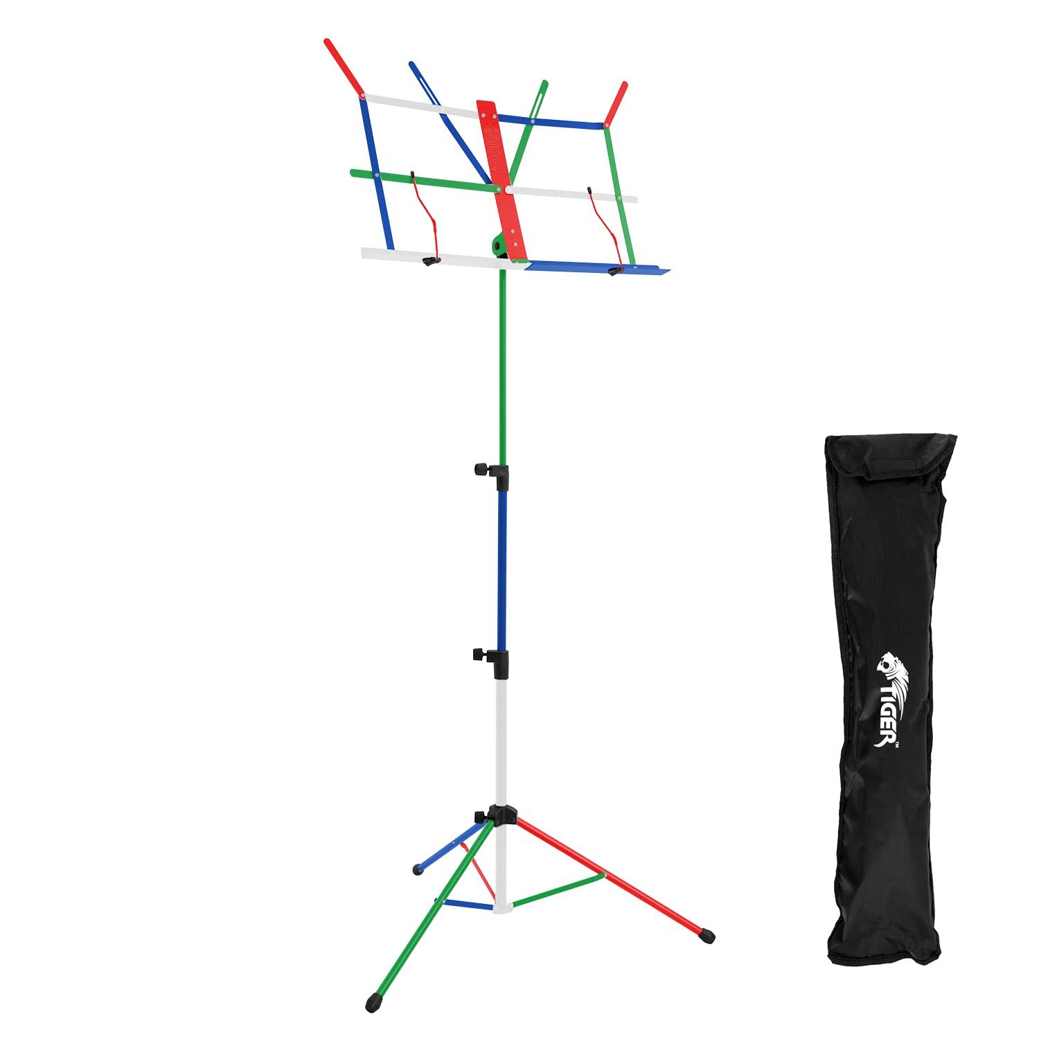 Tiger MUS56-CL Easy Folding and Portable Sheet Music Stand with Bag Included – Multicoloured