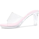 NBUUNBU Chunky Heels for Women Clear Platform Heels Sexy Block High Heels Sandals Square Toe Open Toe Transparent Strap Comfortable Dress Shoes Slip on Mules