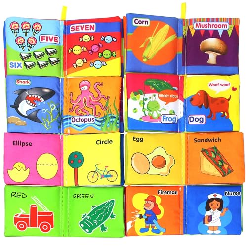 TERRIFI Soft Baby Books Set - 8 Pcs Cloth and Bath Books, Crinkle, Washable, Non-Toxic Early Education Toys for Newborns, Babies, Infants, Toddlers, Kids - Preschool Learning