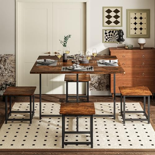 Comedor 4 Personas Mesa 80x80 cm con 4 Taburetes Negro Vintage | Juego de comedor compacto para 4 personas, ideal para departamentos, cocinas pequeñas y espacios modernos.
