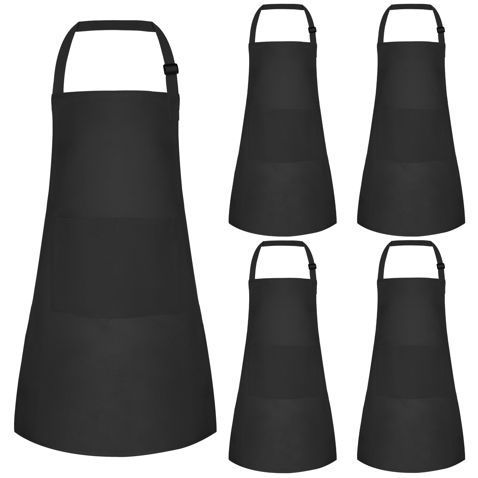 BOUBONI 5 Pcs Kids Apron with 2 Pockets Adjustable Kitchen Chef Apron Bulk for Cooking Baking Painting Crafting (Black)