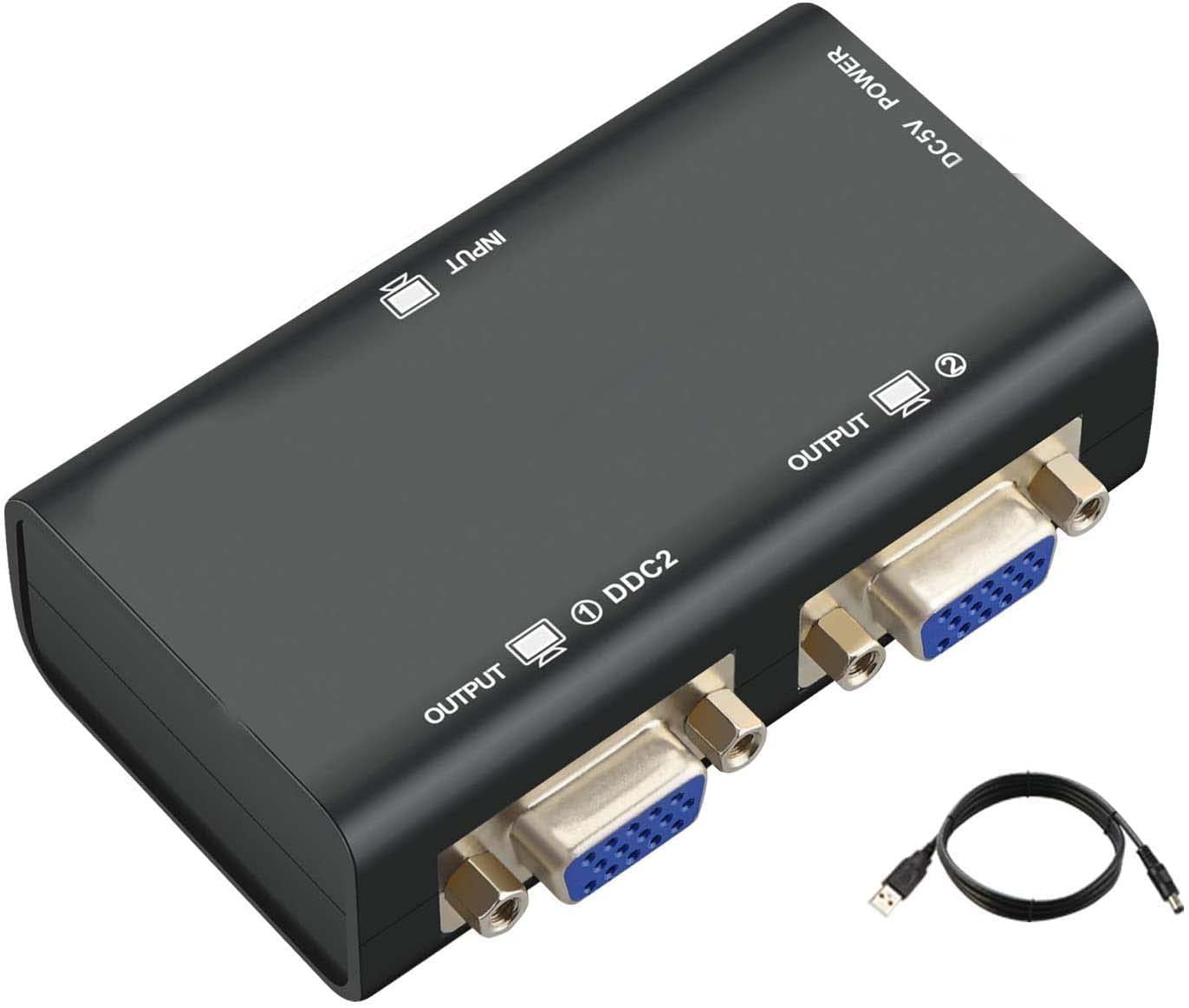 TB® VGA Splitter 2 Port 250MHz Bandwidth Amplifier Box 1 PC to 2 Monitors SVGA Video Splitter Support Resolution up to 1920 x 1440 for Screen Duplication