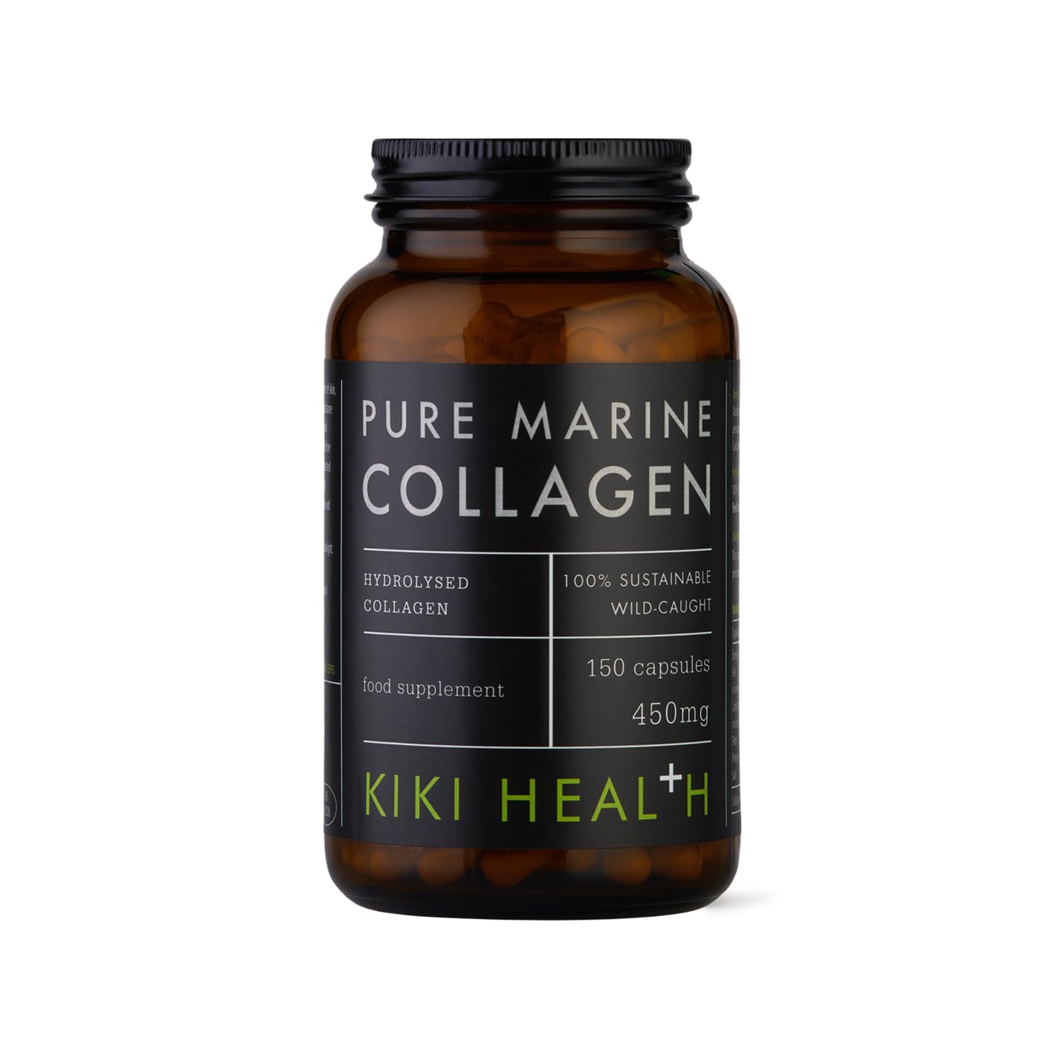 KIKI Health Pure Marine Collagen - Discover Radiant Wellness with Premium Hydrolysed Supplement - Sustainably Sourced from Wild Fish, Type 1 Purified, Naturally High in Protein | 150 Capsules | 450mg