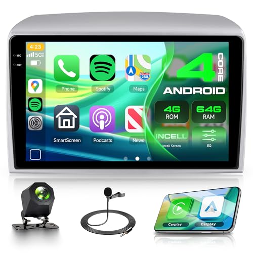 Rimoody 4G+64G Android Autoradio per Lancia Ypsilon 2006-2011 Wireless Carplay Android Auto, 9 Pollici Incell Touchscreen Radio con GPS Navi WiFi Bluetooth FM/RDS/EQ/USB SWC Telecamera Posteriore