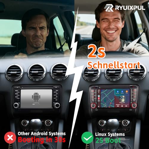 RYUIXPUL Car Radio for Audi TT MK2 8J 2006-2014 with Wireless CarPlay and Android Auto, Linux 2S Quick Start System, OEM Audio Quality, IPS Touchscreen, Bluetooth, RDS Radio, Steering Wheel Controls