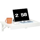TEAMIX Wall Mounted Folding Bedside Shelf, White Wood Floating Nightstand Table with Heavy-Duty Brackets, 16.5''x12'' Space Saving Bed Side Tray Storage for Bedroom, Living Room, Dorm
