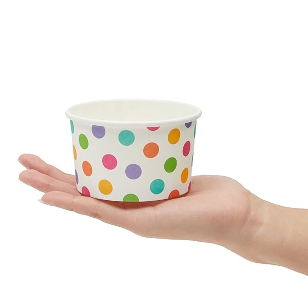BLUE PANDA PAPER ICE CREAM CUPS – 50 COUNT, RAINBOW POLKA – DISPOSABLE FOR SUNDAES & SNACKS – ICE CREAM BOWLS – PARTY SNACK CUPS
