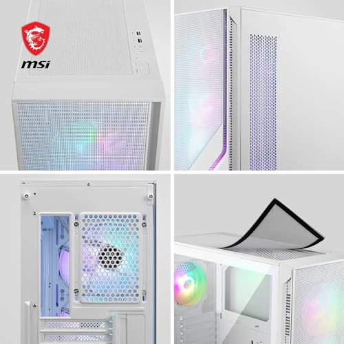 MAG Forge 320R Airflow White Boîtier PC Moyen Tour - ATX, Compatible avec Les RTX 40, Ventilateurs ARGB, filtres à poussière magnétiques, Verre trempé, Hub de contrôle ARGB, USB Type-A 3.2 Gen 1