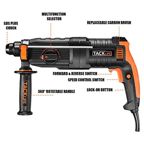 TACKLIFE 7.0 Amp Rotary Hammer Drill, 1Inch SDSPlus, 2.8J Impact