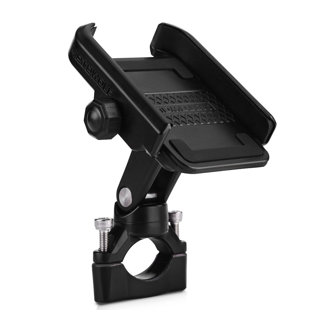 Motorcycle Phone Holder Adjustable 360 Degree Rotatable Motorcycle Handlebar Mount Holder Bracket for 4-6inch Mobile Phone Black, motowolf