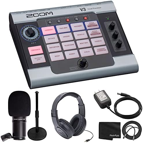 Zoom V3 Vocal Processor Bundle – Voice Effects, Harmonies, 48V Phantom Power + XLR & Instrument Cables