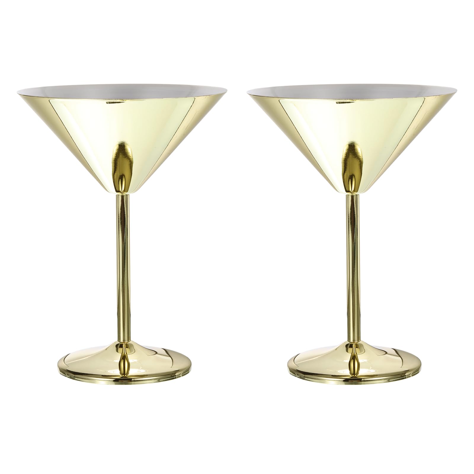 Uxcell Stainless Steel Martini Cocktail Glasses, 2Pcs 180ml/6 OZ Unbreakable Martini Glasses, Red Wine Glass Metal Shatter Proof for Wedding, Parties, Gift，Gold