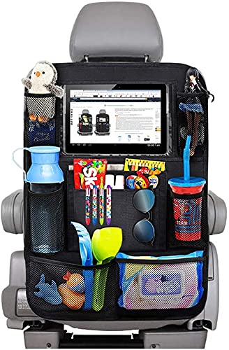 EFULL Car Back Seat Storage Organizer with Touch Screen Tablet Holder 9 Storage Pockets for Store Bottles、Books、Toys、etc,Kick Mats Car Seat Back Protectors Great Travel Accessorie(1pc-E)