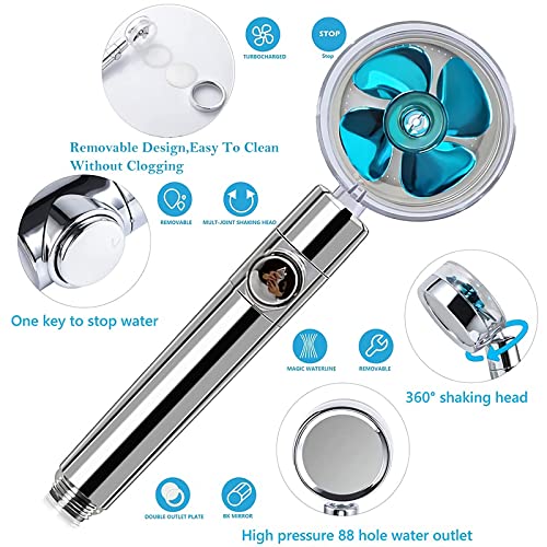 Propeller Turbo Fan 360 Spinning High Pressure Hydro Jet Shower Head