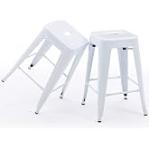 24 Inch Metal Bar Stools Set of 2, Stackable for Indoor Outdoor, White | No Assembly, Waterproof &amp; Rustproof, 300LBS Capacity, Space-Saving Stackable, Backless, Easy to Move, Non-Slip Feet