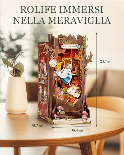 Rolife Book Nook Kit Miniature da Costruire DIY Booknook Fall into Wonder 3d Puzzle Legno con Luci Decorazione Libreria Casa Modellismo da Costruire Adulti Diorama Modellismo