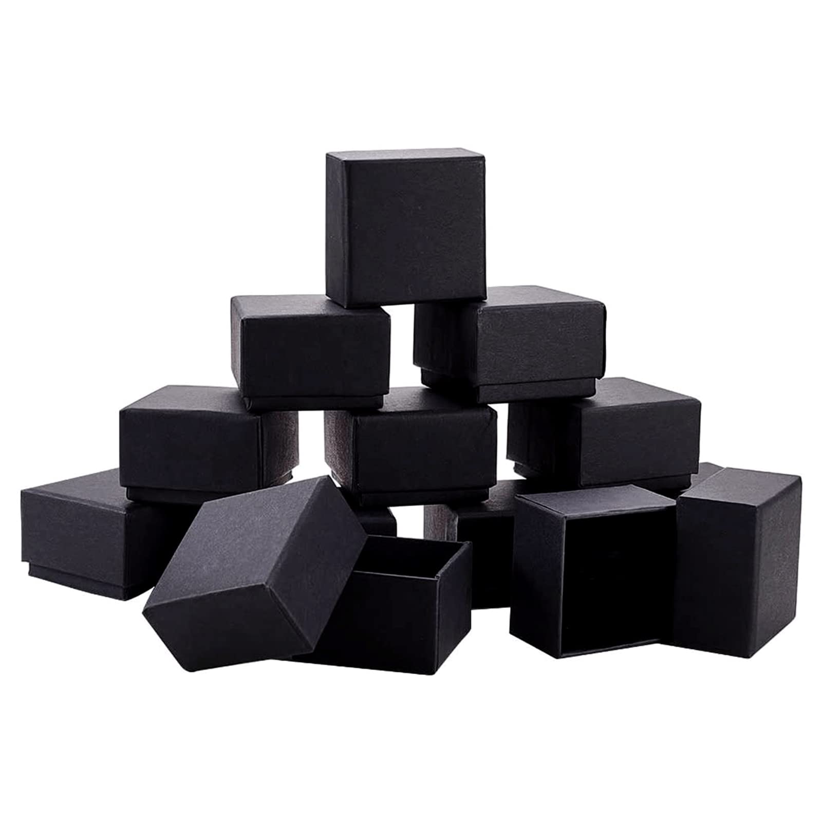 BENECREAT 24 Packs Black Ring Boxes, 5.7x5.7x3.7cm Square Cardboard Jewelry Gift Boxes with Velvet Sponge Lining for Packaging, Parties, Weddings & Birthdays