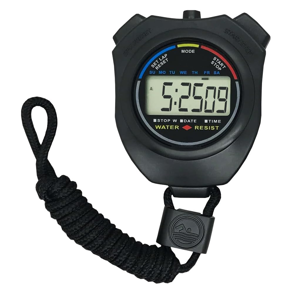 Digital Water-Proof Stop Watch, Multifunctional Sports Stop Watch for Swimming, Running, Basketball and Football, LCD Display Chronograph with Alarm Clock (Black Superior)