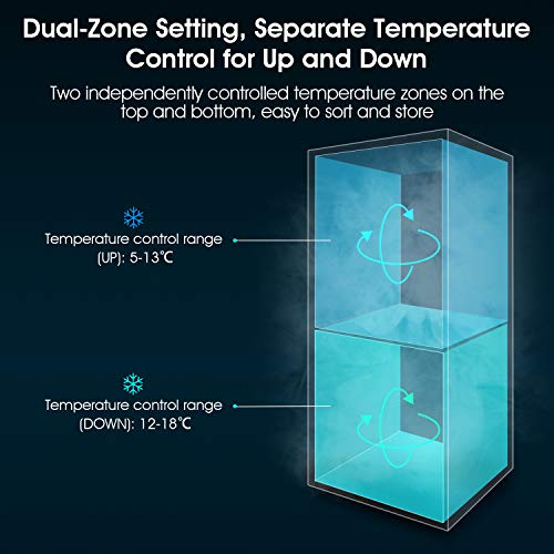 MOOSOO 15'' Dual Zone Wine Cooler Refrigerator Builtin or Freestanding, Independent Temperature