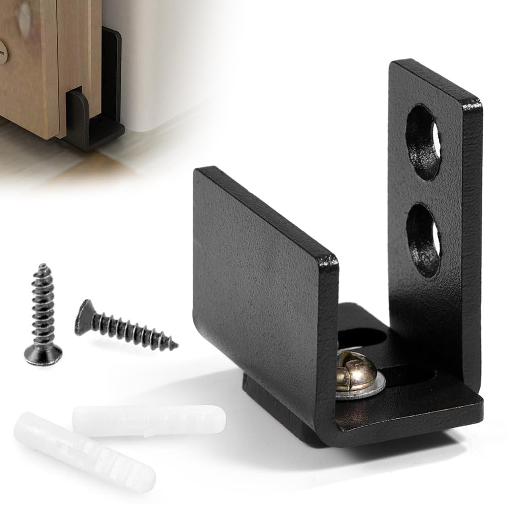 Barn Door Bottom Guide - Heavy Duty Sliding Door Hardware with Screws - Black Carbon Steel