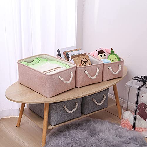 Storage Bins with Sturdy Cotton Handles(1 Pack) , Fabric Storage Baskets for Organizing use for Office & Home, Book, Clothes, Toys, Closet Boxes (Small, Pink, 12.2×8.3×6.3 inches)