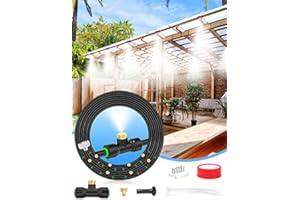 Lekit Misters for Outside Patio 27.5FT(8.4M)+8 Brass Mist Nozzles+a Brass Adapter(3/4") Detachable Outdoor misting Cooling System for Garden, Waterpark, Greenhouse, Backyard