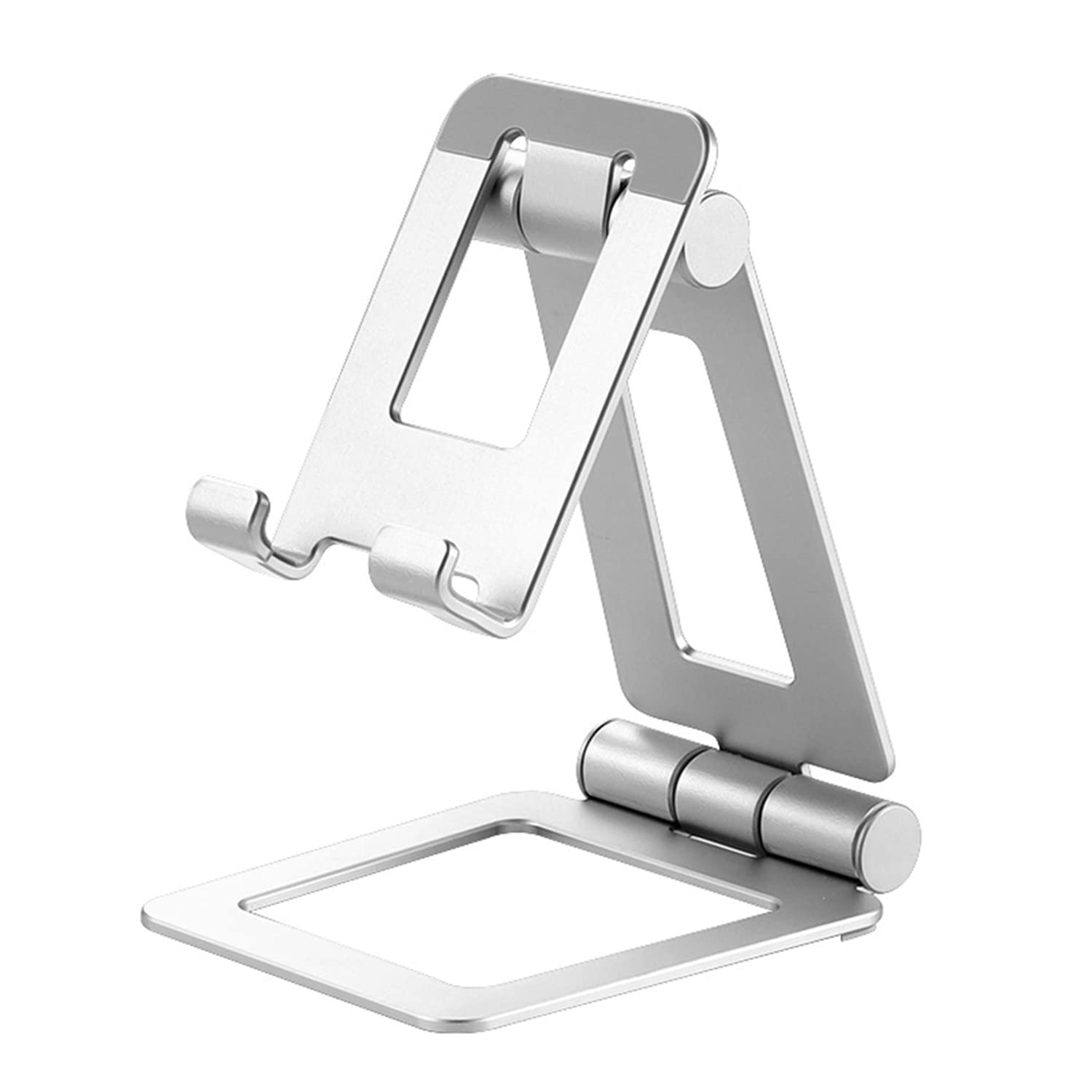 mazon Brand - Universal Phone Holder Multi-Angle Stand Adjustable Stand for Phone, Foldable Desk Tablet Holder Compatible with iPhone, iPad, Galaxy, and Tablet [4-13 Inches]