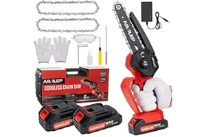 Mini chainsaw, AIMILER 6inch Portable Chainsaw, Cordless Chain Saw With 2 Battery Safety and Full Lock for Cutting Trees and Pruning Branches and Gardens.