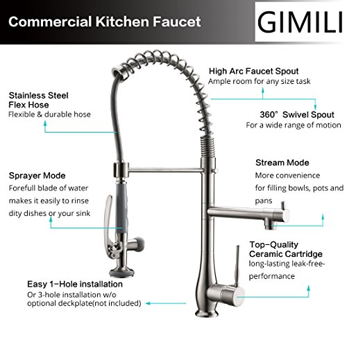 GIMILI Kitchen Faucet with Pull Down Sprayer, Single Handle High Pressure Kitchen Sink Faucet
