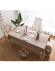 DegGod Cotton Linen Rectangle Tablecloth with Tassel, Modern Stitching Fringe Heavy Weight Dust-Proof Table Cloth Cover for Kitchen Dining Tabletop Decoration (Linen Fringe, Oblong, 55x70 inches)